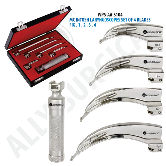 MC INTOSH Laryngoscope Kit of 4 Blades. Fig, 0,1, 2, 3