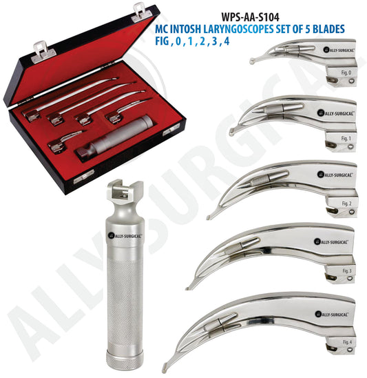 MC INTOSH Laryngoscope Kit of 5 Blades Fig , 0 , 1 , 2 , 3 , 4