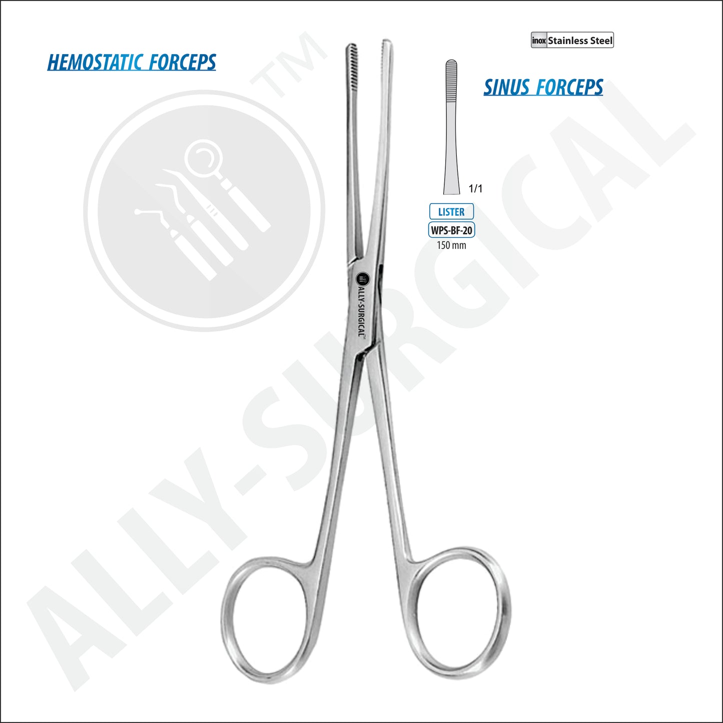 Lister for hemostatic forceps, 150 mm.