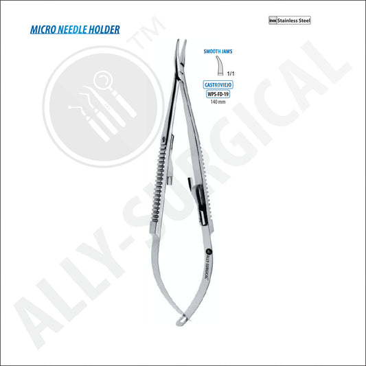 Castroviejo Micro Needle Holder Curved smooth, 140 mm.