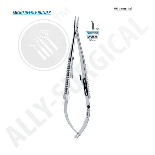 Castroviejo Curved Micro Needle Holder, 140 mm.