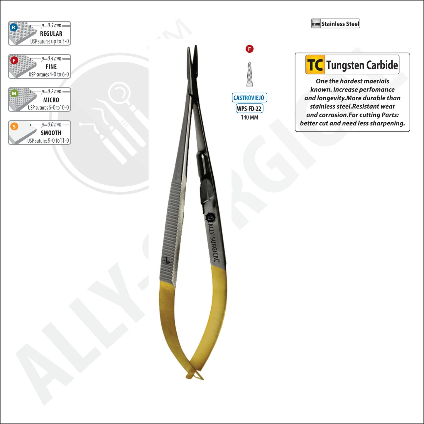 FORCEPS PORTA AGUJA CASTROVIEJO 140MM