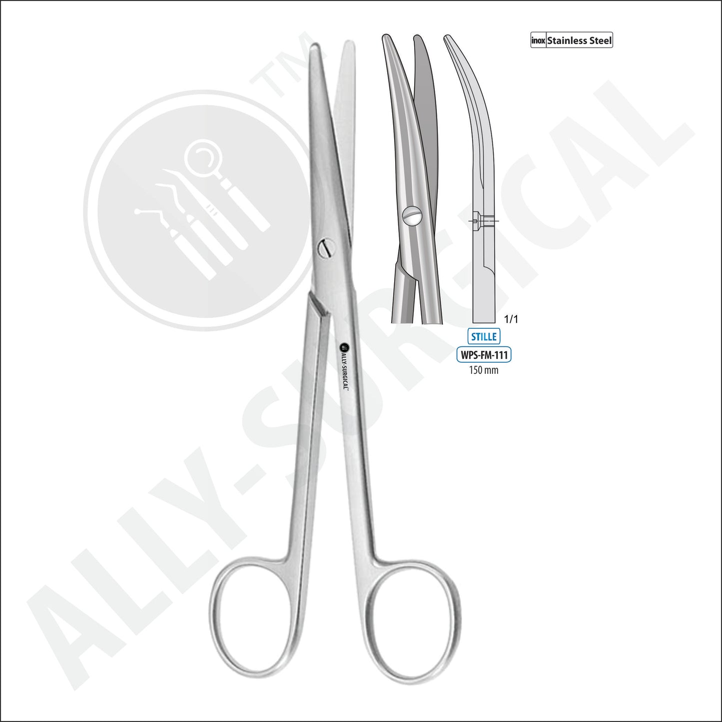 STILLE OPERATING SCISSORS, CURVED, 150 MM