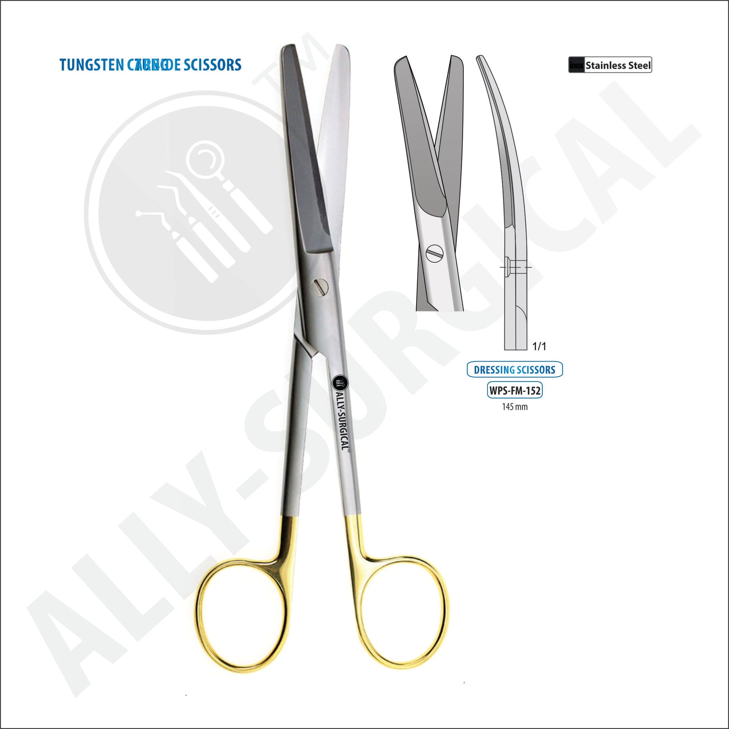 STANDARD OPERATIONAL SCISSORS, CURVED, 145 MM