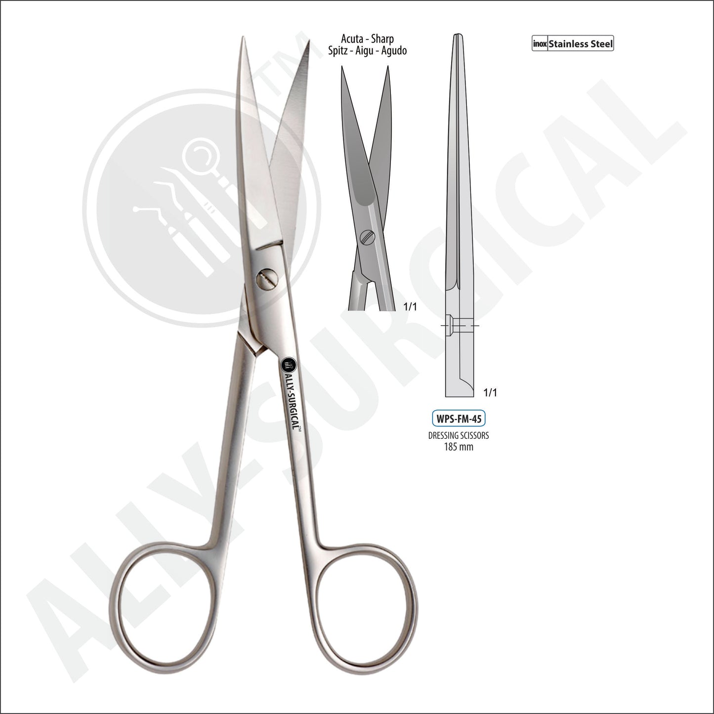 SHARP/SHAPED OPERATING SCISSORS, STRAIGHT, 185MM