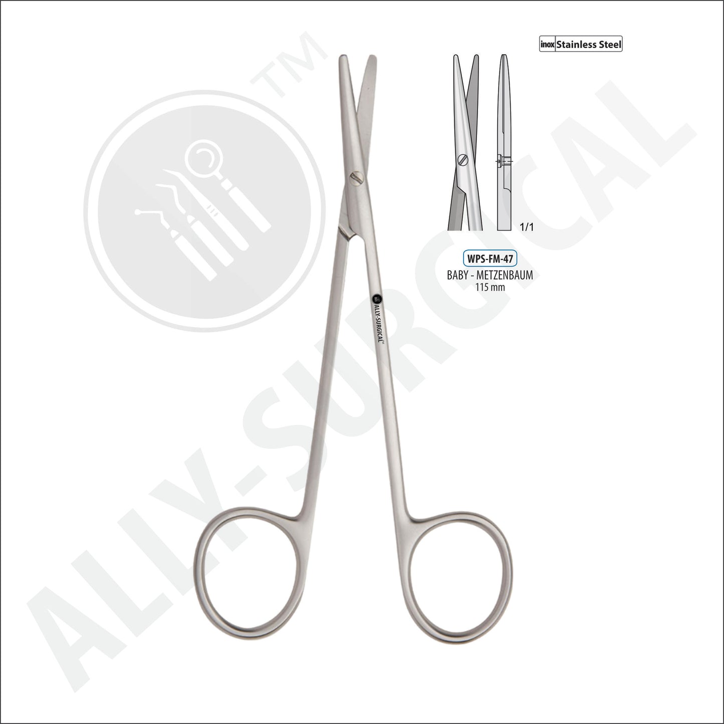 BABY METZENBAUM STRAIGHT SCISSORS 115 MM