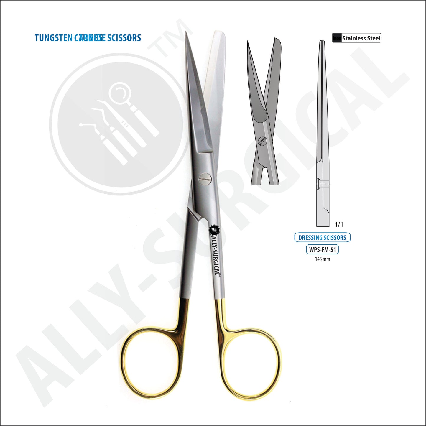 STANDRAD OPERATING SCISSORS SHARP/DULL-STRAIGHT, TC, 140 MM