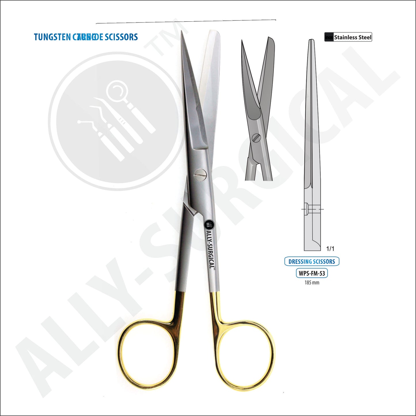 STANDARD OPERATING SCISSORS SHARP/DULL-STRAIGHT, TC, 185 MM