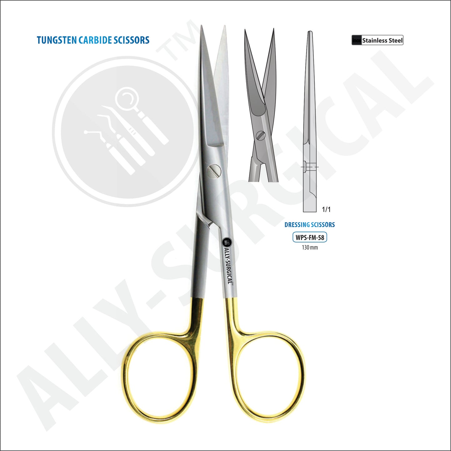 STANDRAD OPERATING SCISSORS SHARP/SHAPRED-STRAIGHT, TC, 130 MM