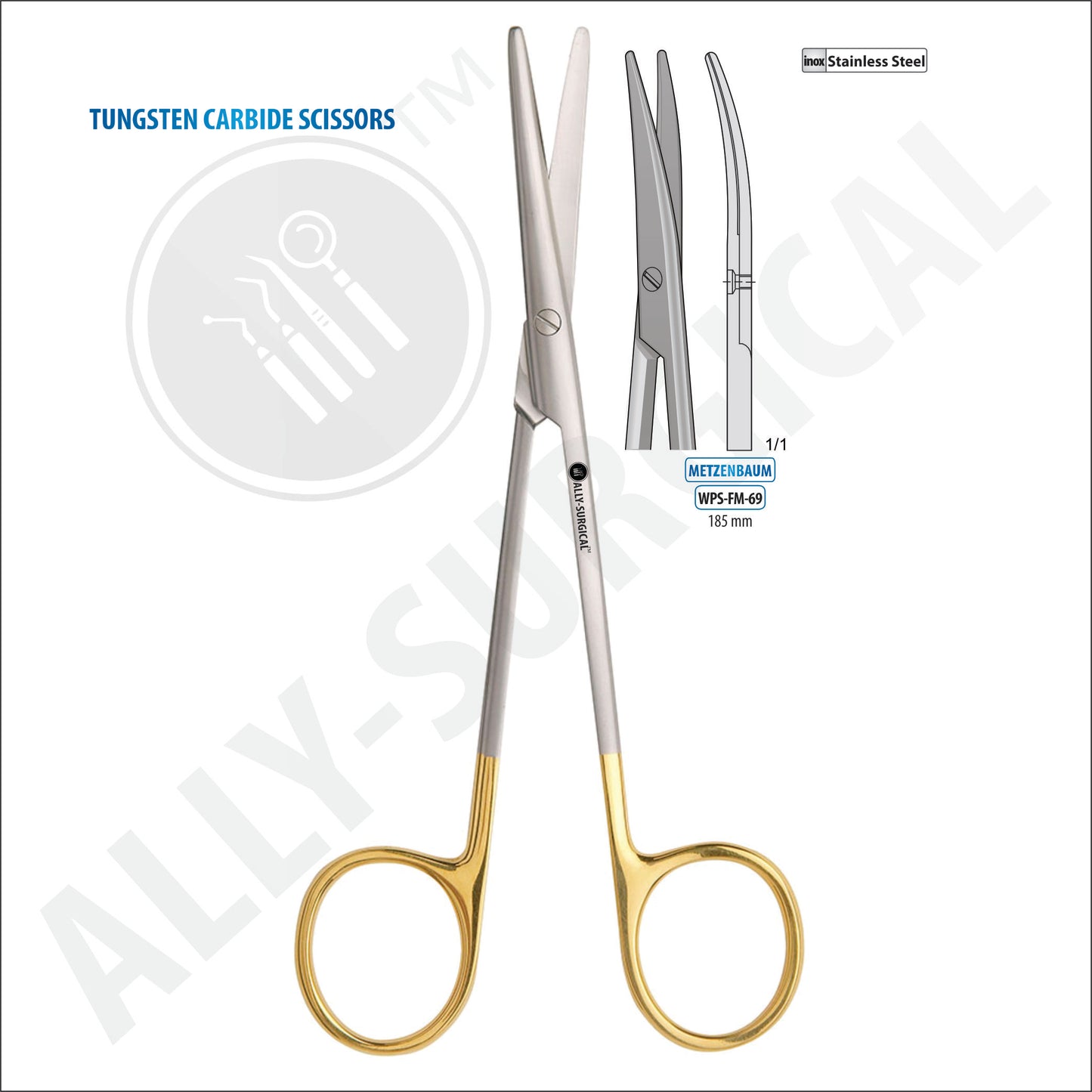 METZENBAUM-CURVED SCISSORS, TC, 185 MM