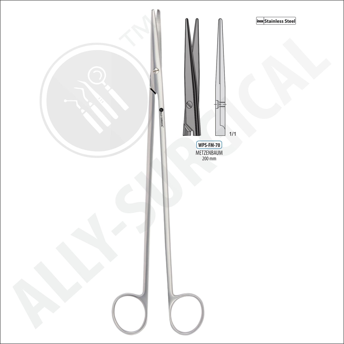 METZENBAUM OPERATING SCISSORS, STRAIGHT, 200 MM