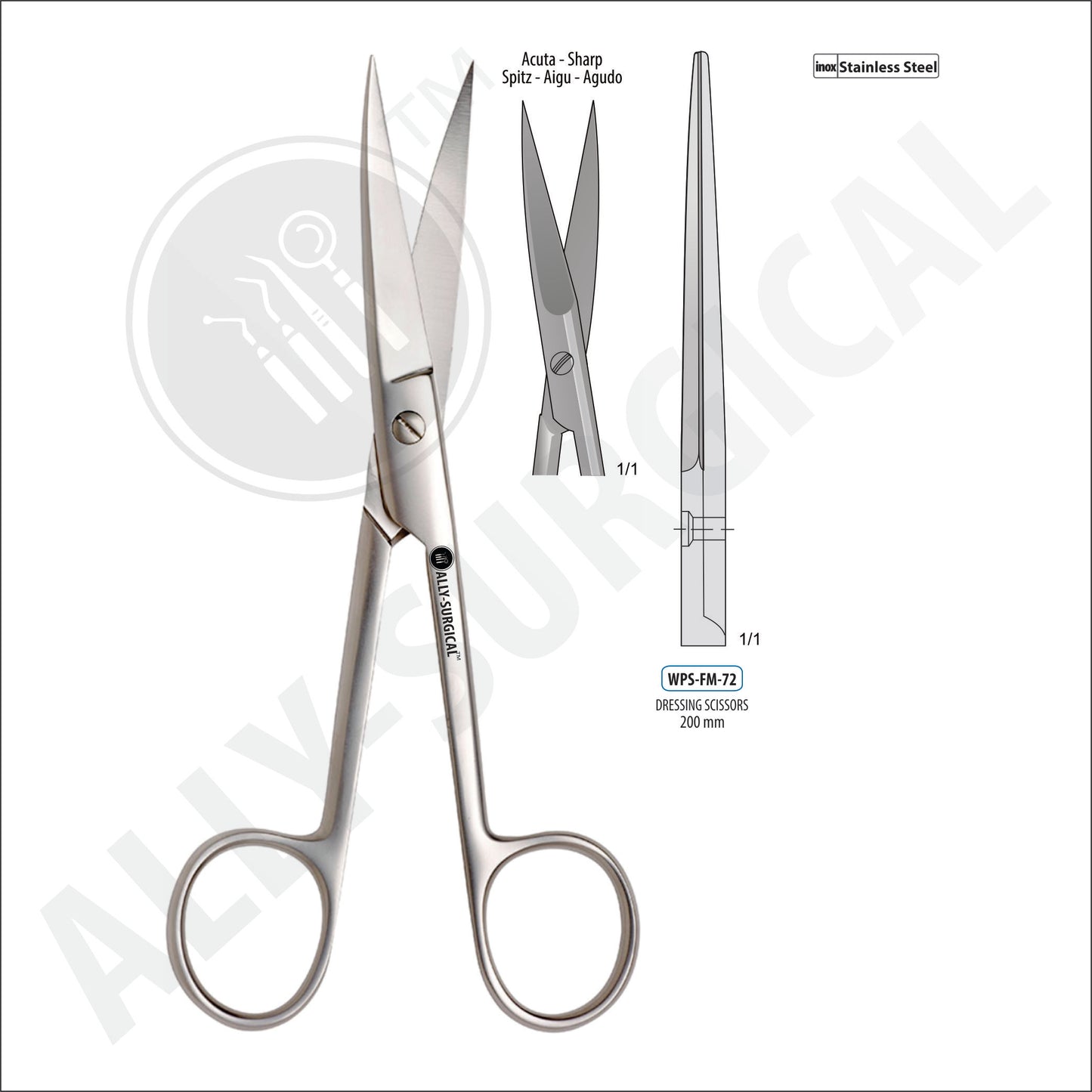 SHARP/SHAPED OPERATING SCISSORS, STRAIGHT, 200MM