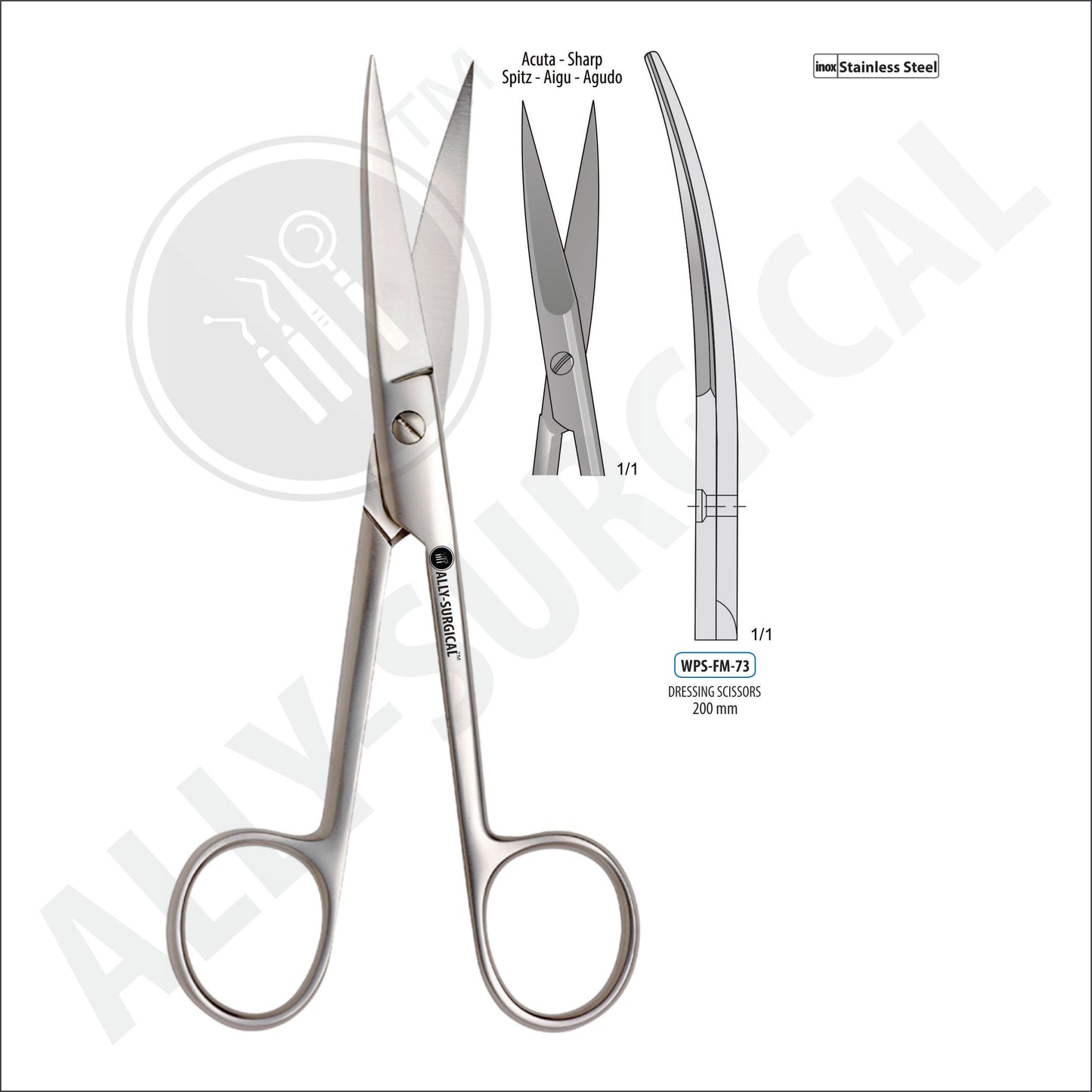 SHARP/SHAPED OPERATING SCISSORS, CURVED, 200MM