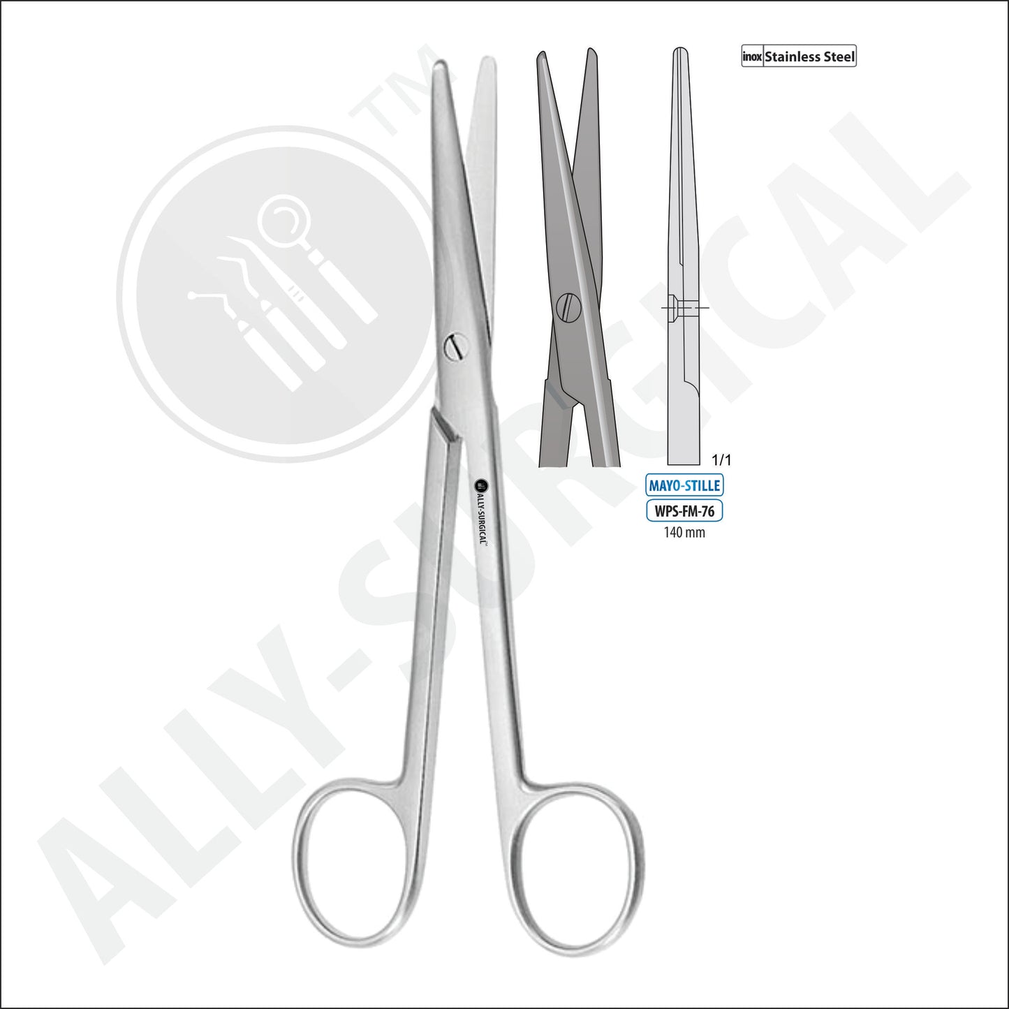 MAYO-STILLE OPERATING SCISSORS, STRAIGHT, 140 MM