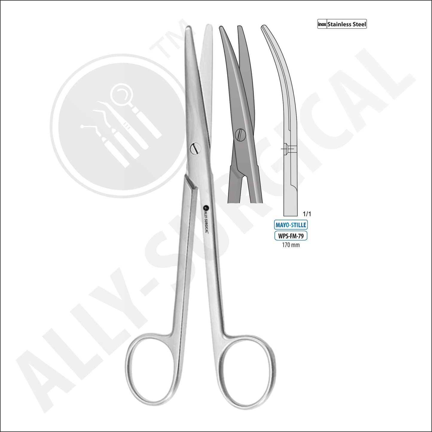 MAYO-STILLE OPERATING SCISSORS, CURVED, 170 MM