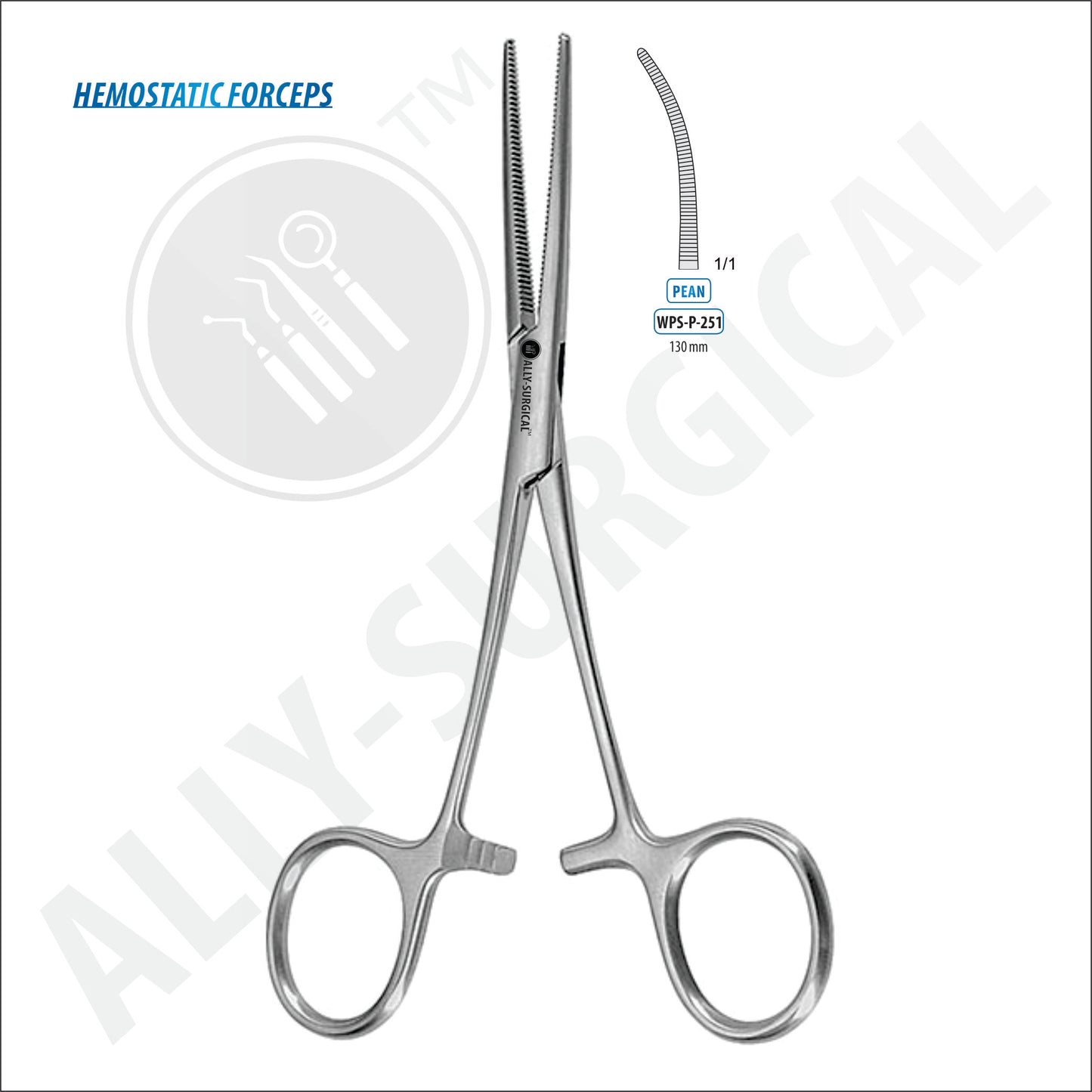 Rochester-PEAN Hemostatic Forceps, Curved 130 mm