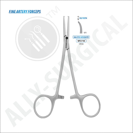 Halsted Mosquito Hemostatic Forceps Curved 1x2 Serrated - 120 mm