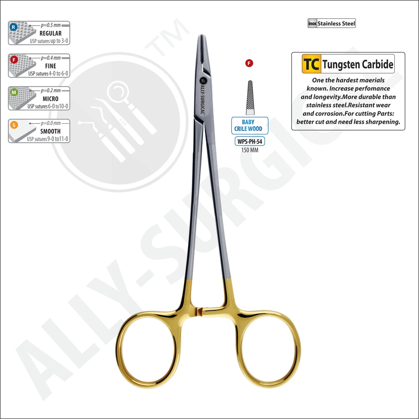 NEEDLE HOLDER FORCEPS BABY CRILE-WOOD FINE *TC* 150MM